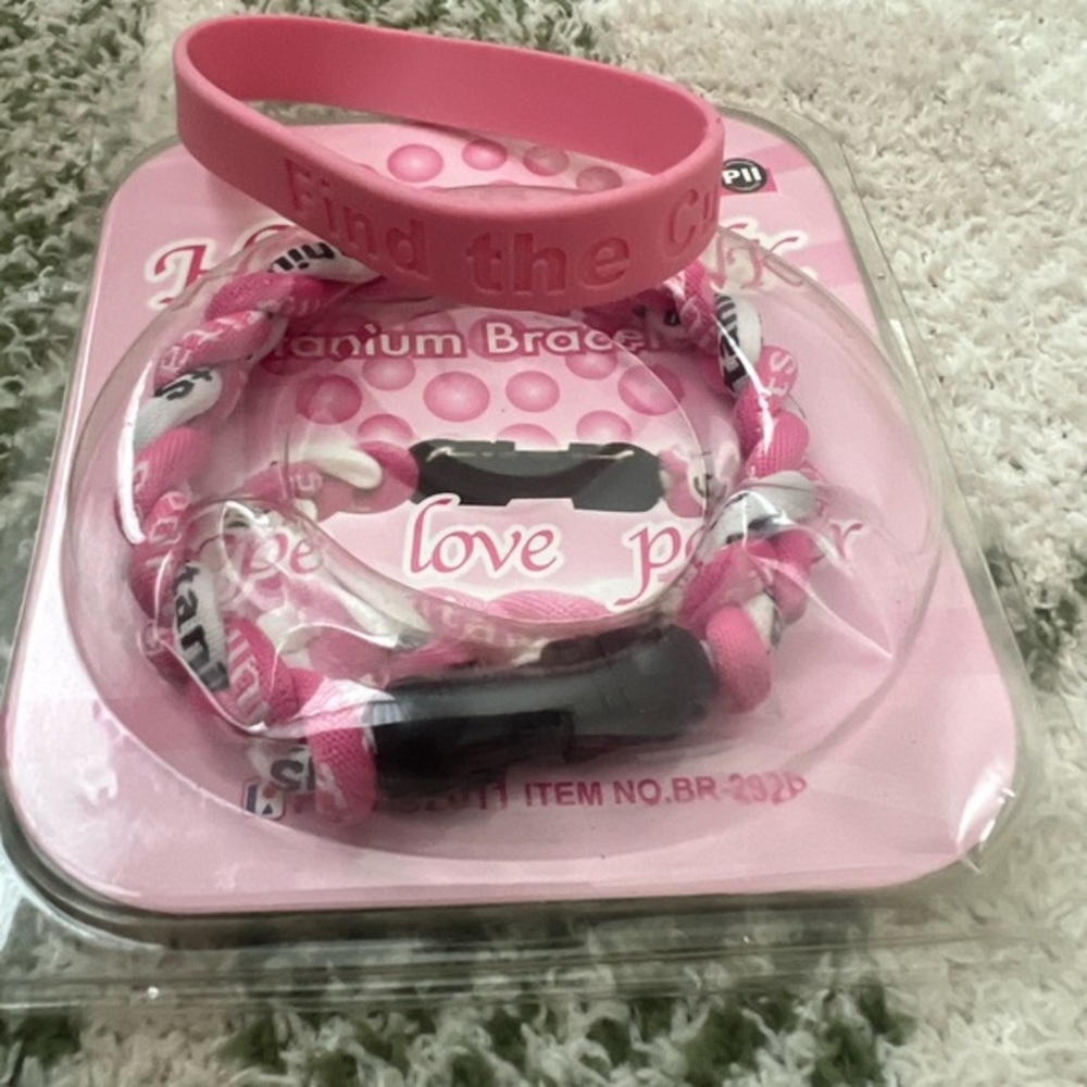 Hope in Pink Titanium Breast Cancer Awareness & Pink Find the Cure Bracelets Set